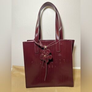 Ted Baker London Burgundy The Icon Tote Bag with Flower Charm